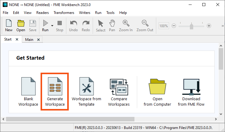 Generate Workspace from the Start tab
